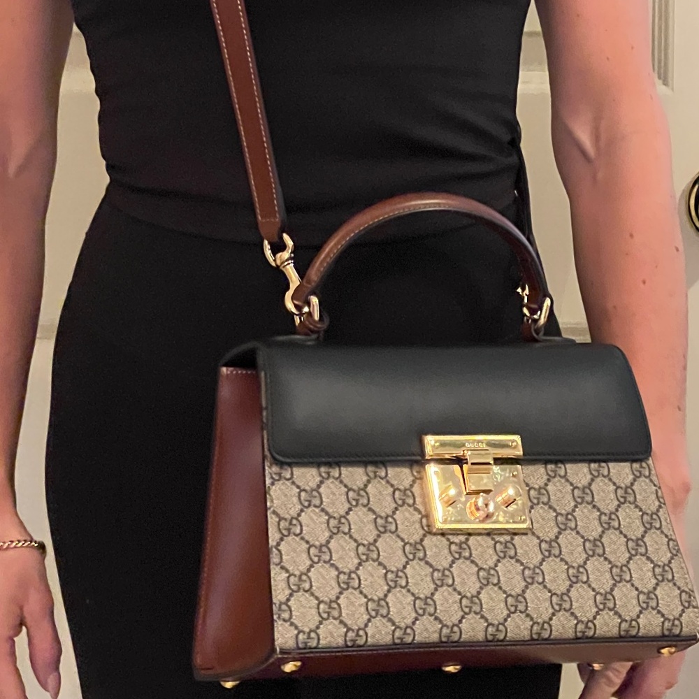 GUCCI Top Handle/Crossbody Handbag with Gold Lock Latch